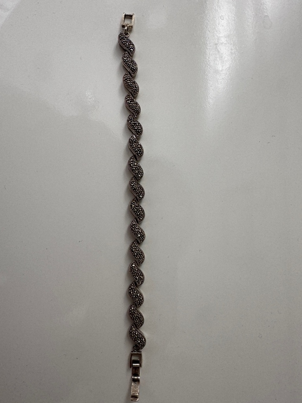 Twisted Marcasite-Style Silver Bracelet